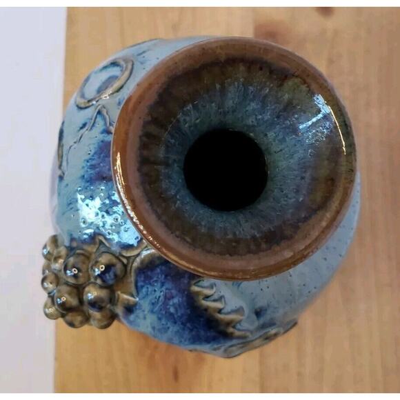 Vintage Greg Olson California Art Pottery Stoneware Handmade Grapes Vase Blue - Picture 9 of 11